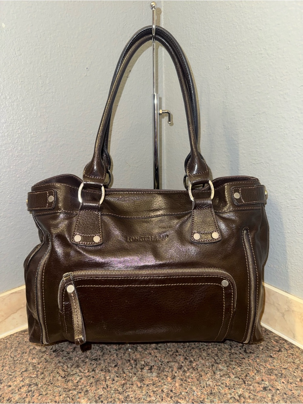 Longchamp “Rodeo Luxe” Brown Patent Leather Tote EUC ✅AUTHENTIC